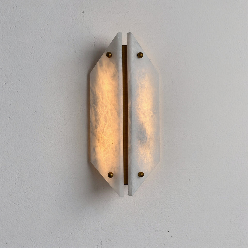 The Elyndra - Faceted Alabaster Twin-Glow Wall Light